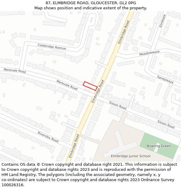 87, ELMBRIDGE ROAD, GLOUCESTER, GL2 0PG: Location map and indicative extent of plot