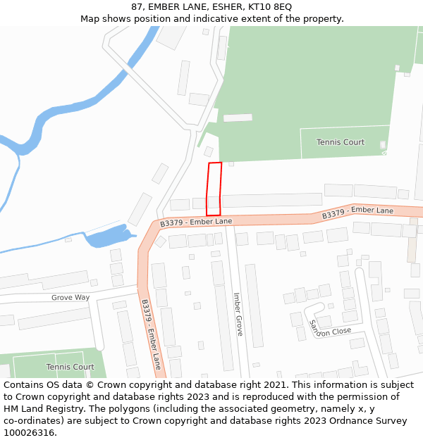 87, EMBER LANE, ESHER, KT10 8EQ: Location map and indicative extent of plot