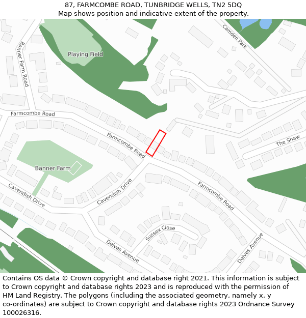 87, FARMCOMBE ROAD, TUNBRIDGE WELLS, TN2 5DQ: Location map and indicative extent of plot