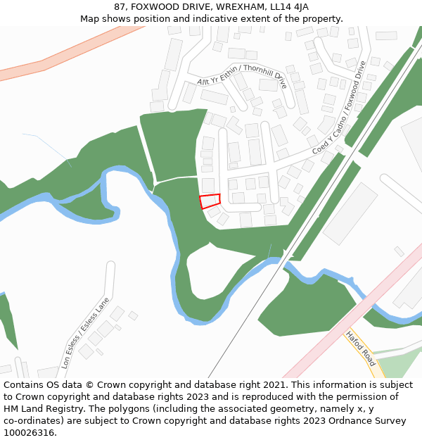 87, FOXWOOD DRIVE, WREXHAM, LL14 4JA: Location map and indicative extent of plot