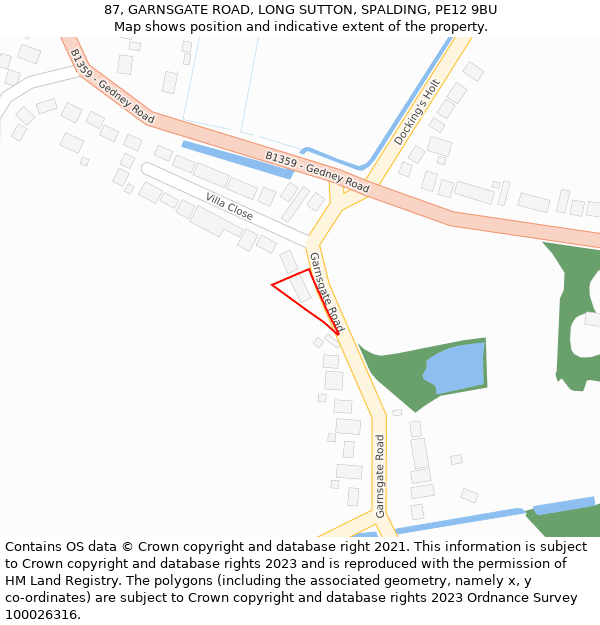 87, GARNSGATE ROAD, LONG SUTTON, SPALDING, PE12 9BU: Location map and indicative extent of plot