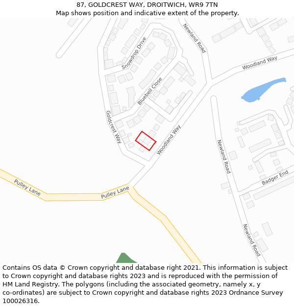 87, GOLDCREST WAY, DROITWICH, WR9 7TN: Location map and indicative extent of plot