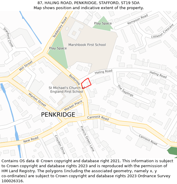 87, HALING ROAD, PENKRIDGE, STAFFORD, ST19 5DA: Location map and indicative extent of plot