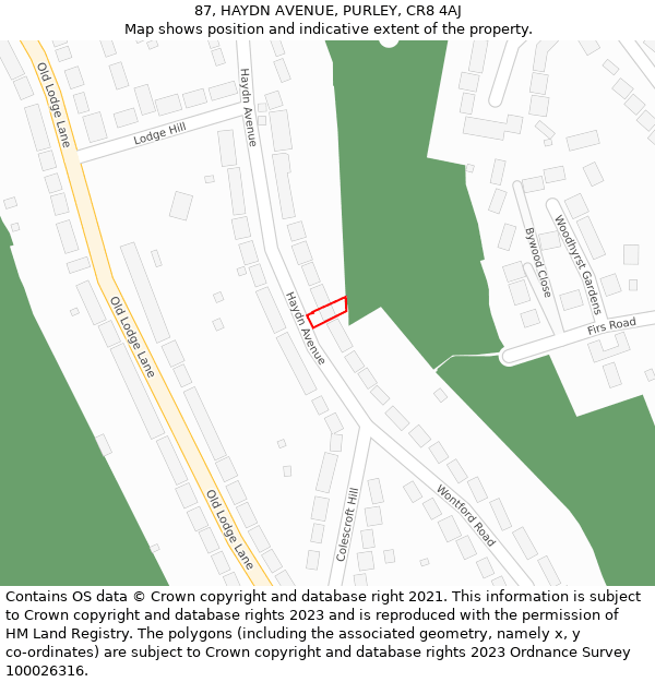 87, HAYDN AVENUE, PURLEY, CR8 4AJ: Location map and indicative extent of plot