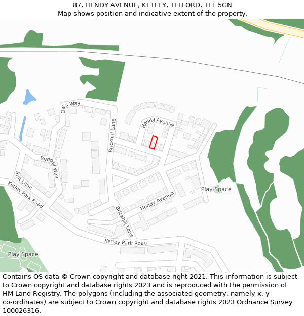 87, HENDY AVENUE, KETLEY, TELFORD, TF1 5GN: Location map and indicative extent of plot