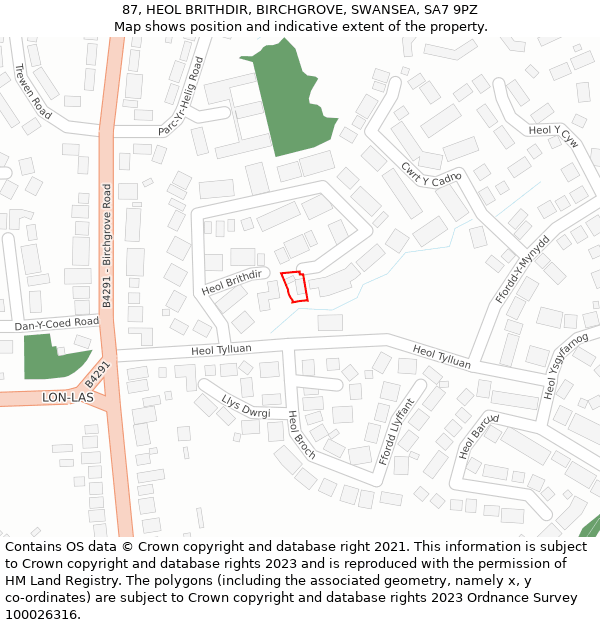 87, HEOL BRITHDIR, BIRCHGROVE, SWANSEA, SA7 9PZ: Location map and indicative extent of plot