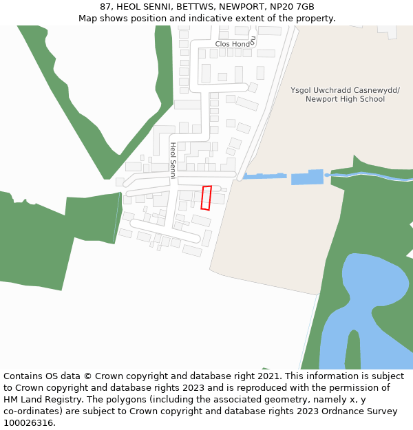 87, HEOL SENNI, BETTWS, NEWPORT, NP20 7GB: Location map and indicative extent of plot