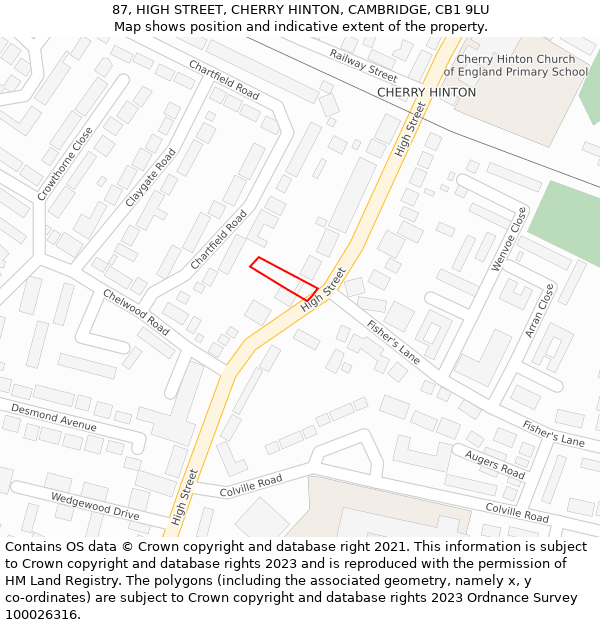 87, HIGH STREET, CHERRY HINTON, CAMBRIDGE, CB1 9LU: Location map and indicative extent of plot