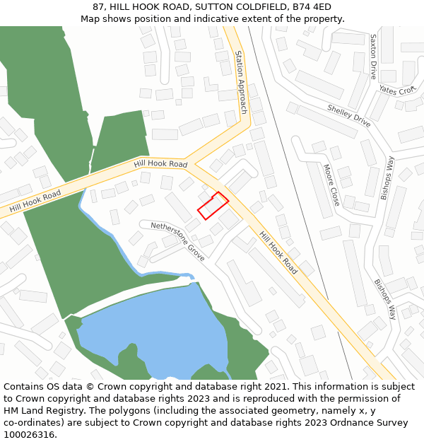 87, HILL HOOK ROAD, SUTTON COLDFIELD, B74 4ED: Location map and indicative extent of plot