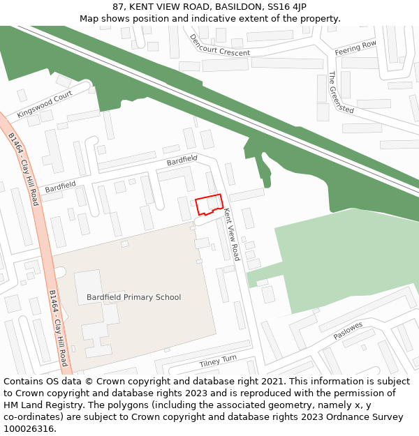 87, KENT VIEW ROAD, BASILDON, SS16 4JP: Location map and indicative extent of plot
