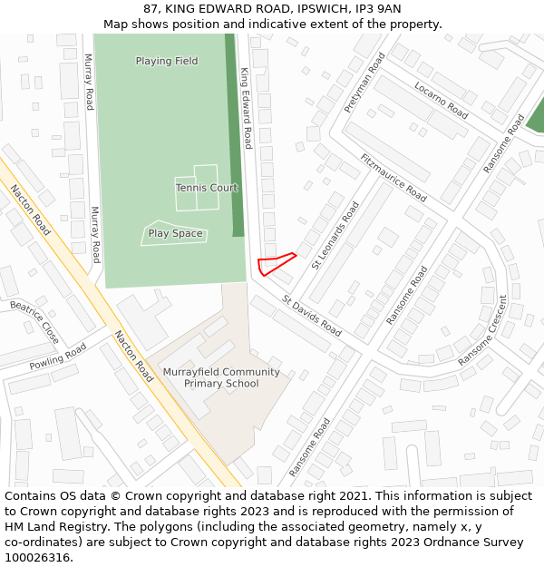 87, KING EDWARD ROAD, IPSWICH, IP3 9AN: Location map and indicative extent of plot