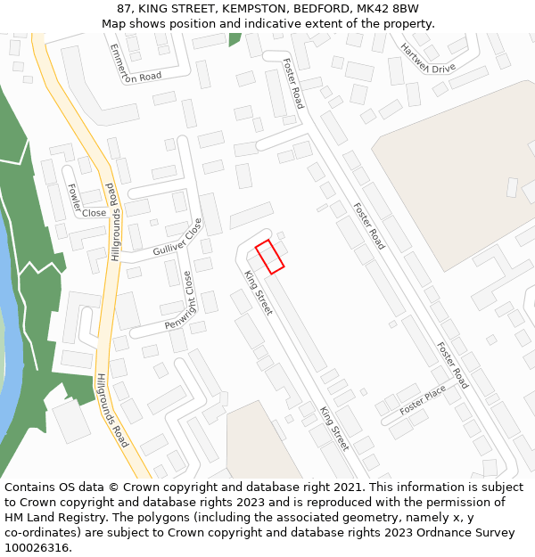 87, KING STREET, KEMPSTON, BEDFORD, MK42 8BW: Location map and indicative extent of plot