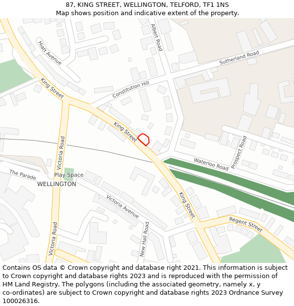 87, KING STREET, WELLINGTON, TELFORD, TF1 1NS: Location map and indicative extent of plot