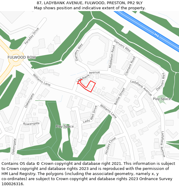 87, LADYBANK AVENUE, FULWOOD, PRESTON, PR2 9LY: Location map and indicative extent of plot