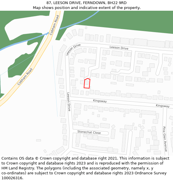 87, LEESON DRIVE, FERNDOWN, BH22 9RD: Location map and indicative extent of plot