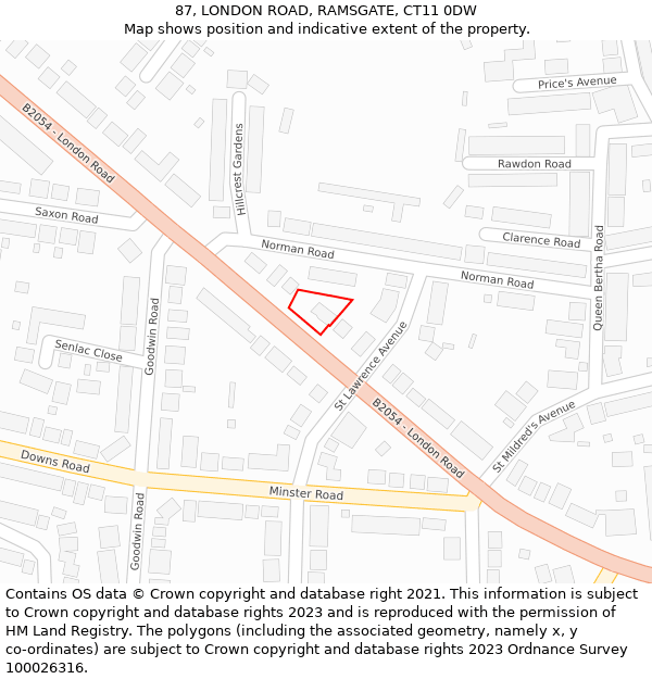 87, LONDON ROAD, RAMSGATE, CT11 0DW: Location map and indicative extent of plot