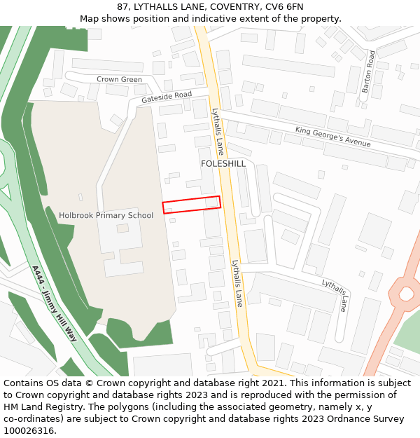 87, LYTHALLS LANE, COVENTRY, CV6 6FN: Location map and indicative extent of plot