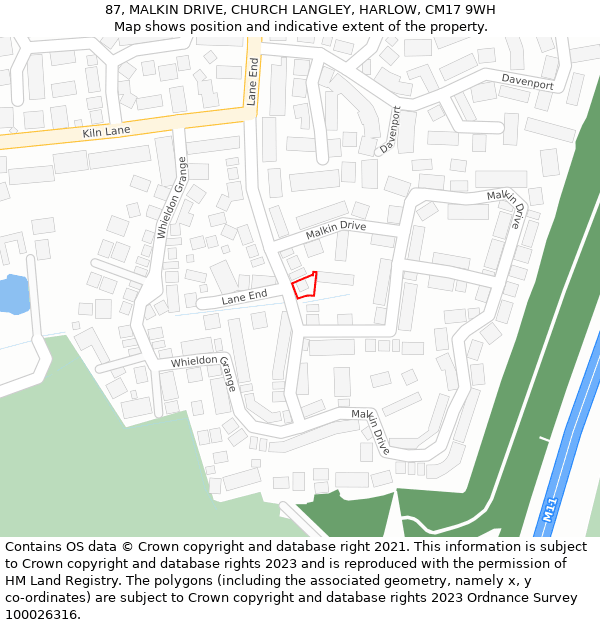 87, MALKIN DRIVE, CHURCH LANGLEY, HARLOW, CM17 9WH: Location map and indicative extent of plot