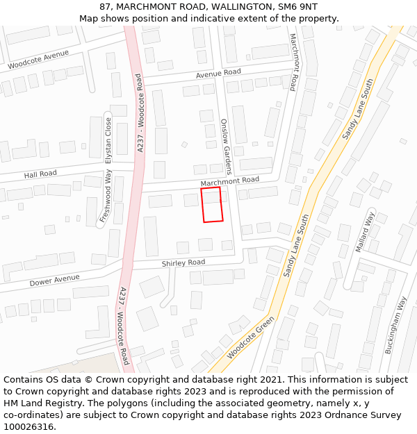 87, MARCHMONT ROAD, WALLINGTON, SM6 9NT: Location map and indicative extent of plot