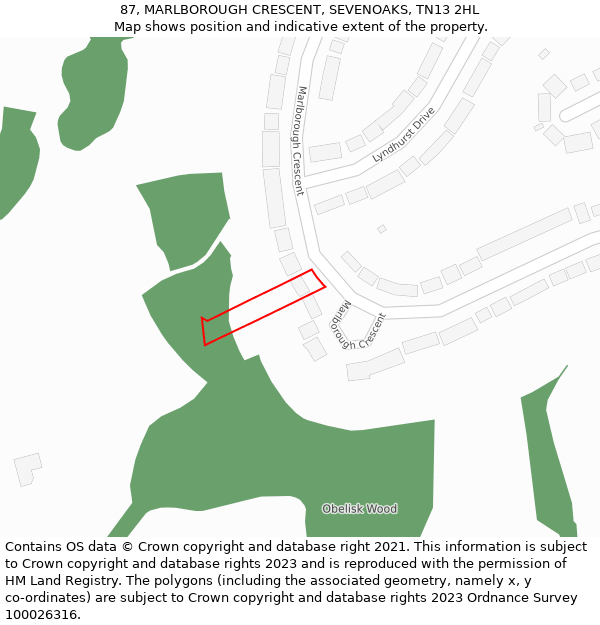 87, MARLBOROUGH CRESCENT, SEVENOAKS, TN13 2HL: Location map and indicative extent of plot