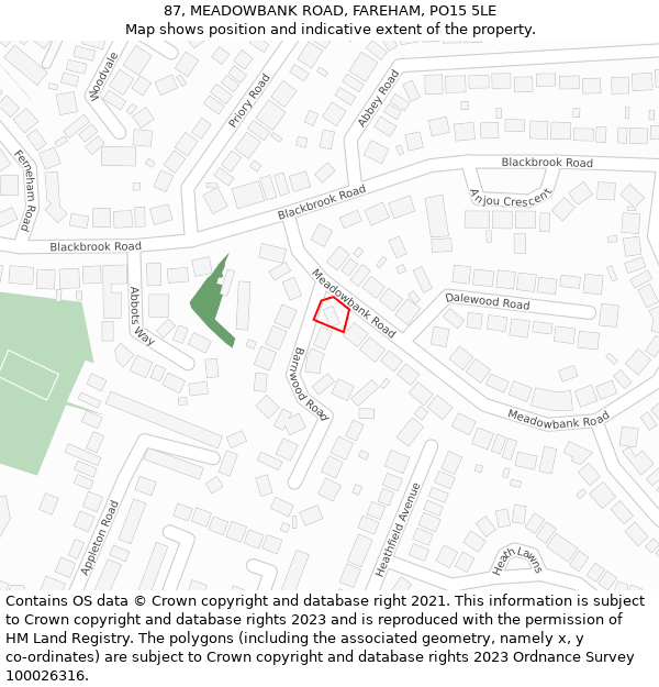 87, MEADOWBANK ROAD, FAREHAM, PO15 5LE: Location map and indicative extent of plot