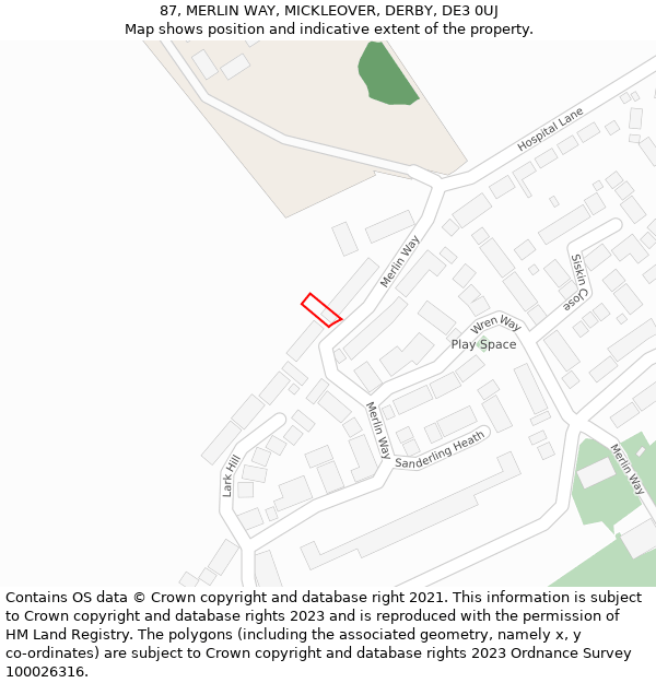 87, MERLIN WAY, MICKLEOVER, DERBY, DE3 0UJ: Location map and indicative extent of plot