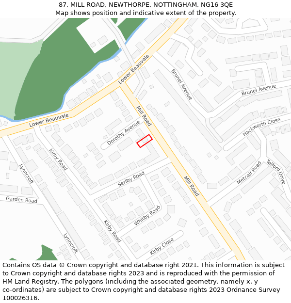 87, MILL ROAD, NEWTHORPE, NOTTINGHAM, NG16 3QE: Location map and indicative extent of plot
