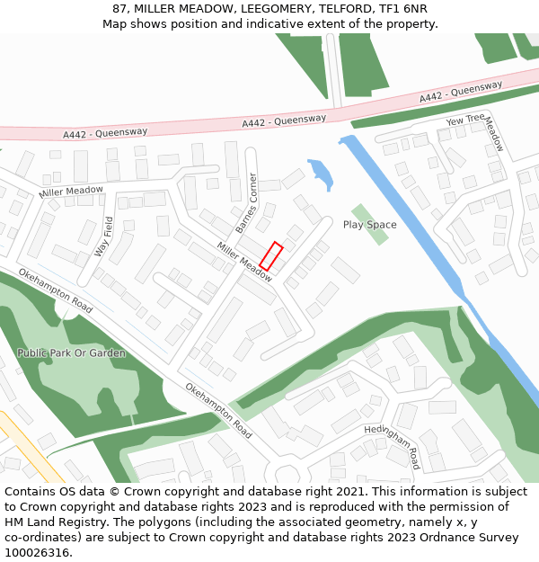 87, MILLER MEADOW, LEEGOMERY, TELFORD, TF1 6NR: Location map and indicative extent of plot
