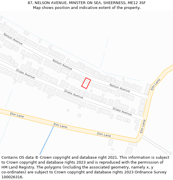 87, NELSON AVENUE, MINSTER ON SEA, SHEERNESS, ME12 3SF: Location map and indicative extent of plot
