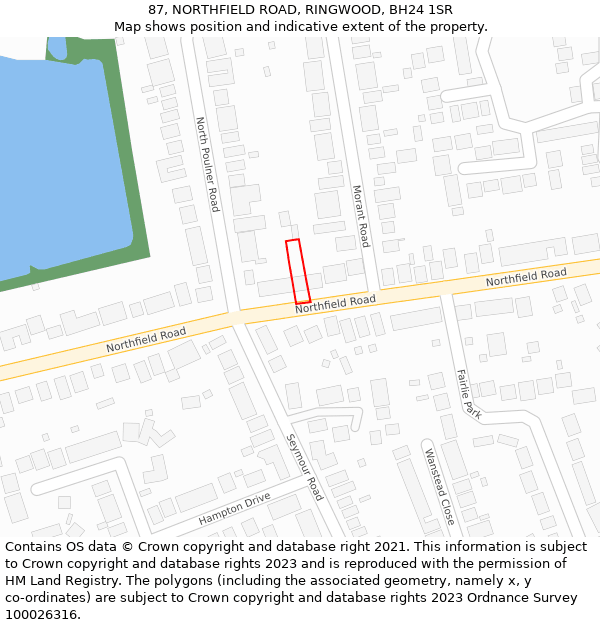 87, NORTHFIELD ROAD, RINGWOOD, BH24 1SR: Location map and indicative extent of plot