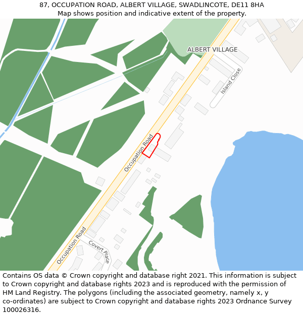87, OCCUPATION ROAD, ALBERT VILLAGE, SWADLINCOTE, DE11 8HA: Location map and indicative extent of plot