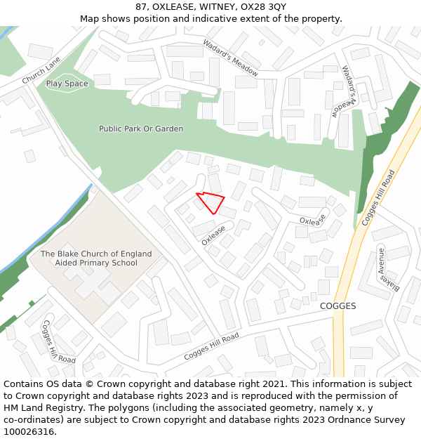 87, OXLEASE, WITNEY, OX28 3QY: Location map and indicative extent of plot