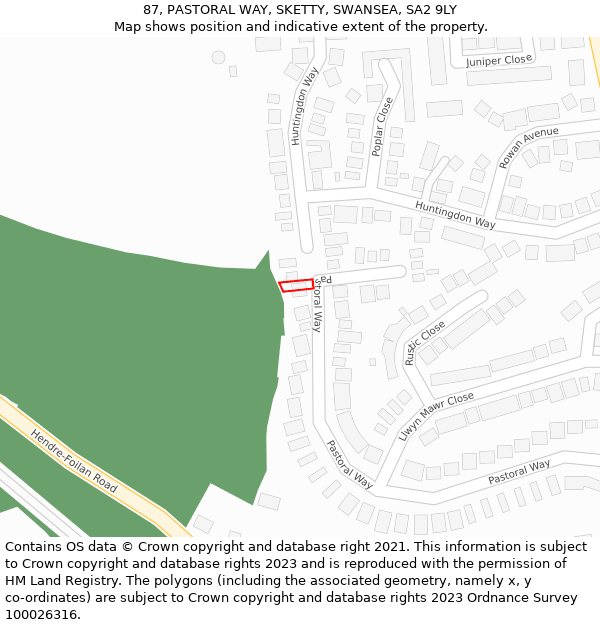 87, PASTORAL WAY, SKETTY, SWANSEA, SA2 9LY: Location map and indicative extent of plot