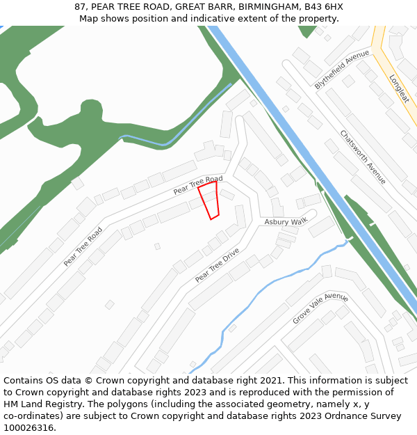 87, PEAR TREE ROAD, GREAT BARR, BIRMINGHAM, B43 6HX: Location map and indicative extent of plot
