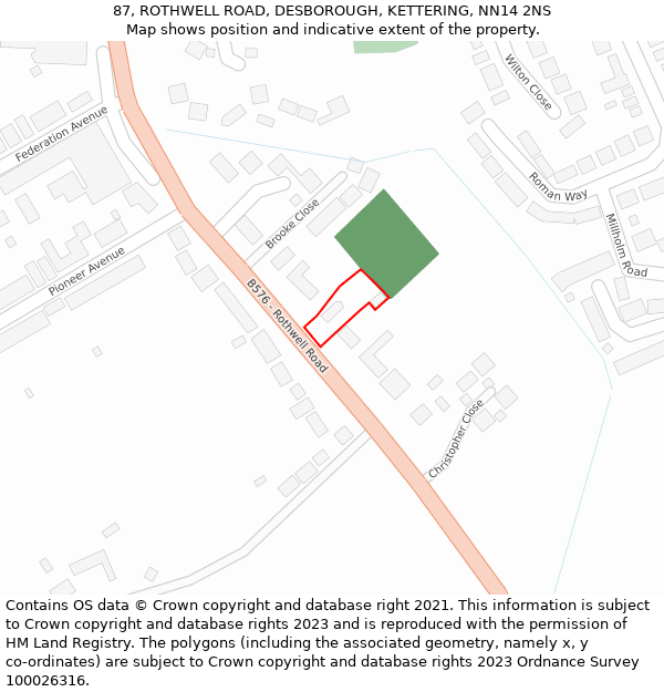 87, ROTHWELL ROAD, DESBOROUGH, KETTERING, NN14 2NS: Location map and indicative extent of plot