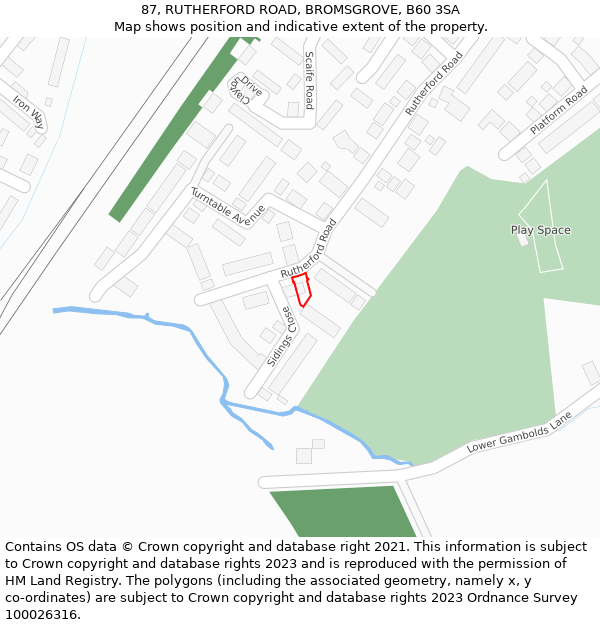 87, RUTHERFORD ROAD, BROMSGROVE, B60 3SA: Location map and indicative extent of plot