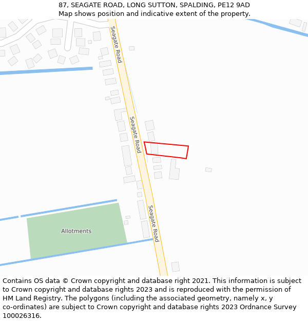 87, SEAGATE ROAD, LONG SUTTON, SPALDING, PE12 9AD: Location map and indicative extent of plot