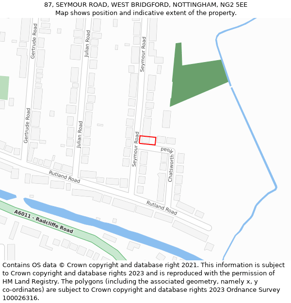 87, SEYMOUR ROAD, WEST BRIDGFORD, NOTTINGHAM, NG2 5EE: Location map and indicative extent of plot