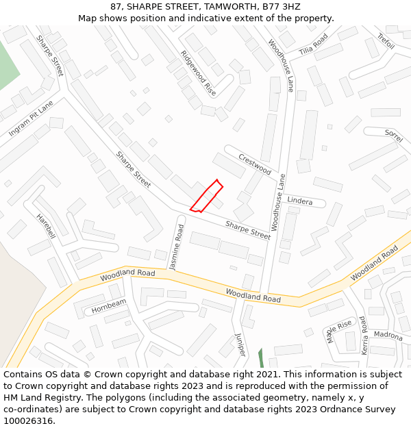 87, SHARPE STREET, TAMWORTH, B77 3HZ: Location map and indicative extent of plot