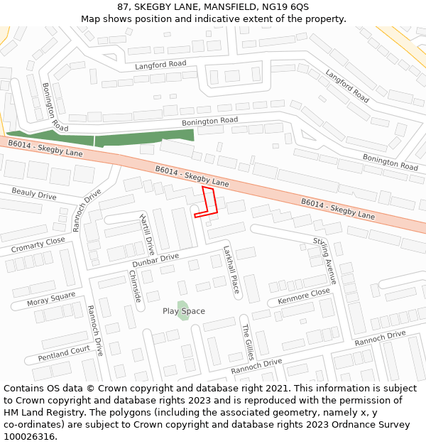 87, SKEGBY LANE, MANSFIELD, NG19 6QS: Location map and indicative extent of plot