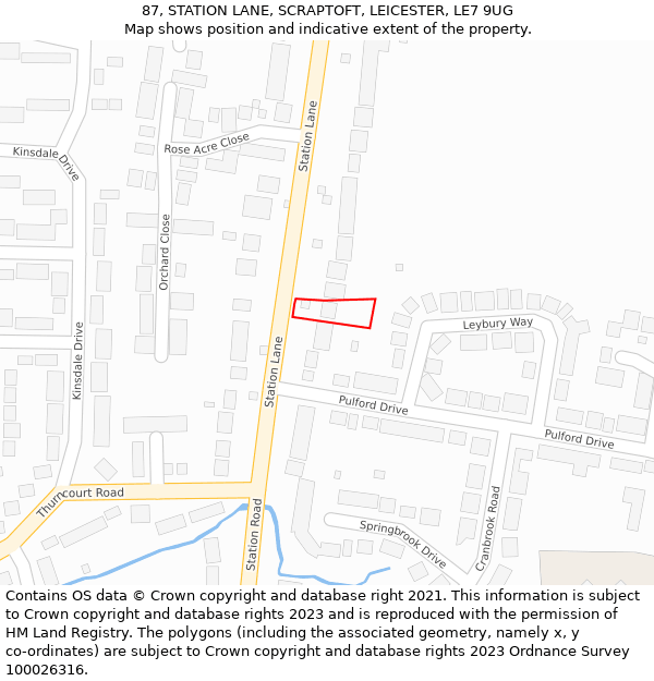 87, STATION LANE, SCRAPTOFT, LEICESTER, LE7 9UG: Location map and indicative extent of plot