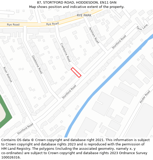 87, STORTFORD ROAD, HODDESDON, EN11 0AN: Location map and indicative extent of plot