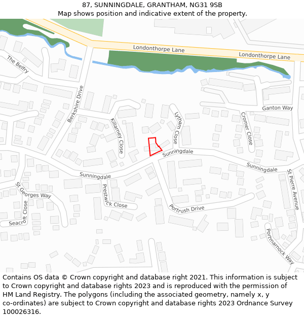 87, SUNNINGDALE, GRANTHAM, NG31 9SB: Location map and indicative extent of plot