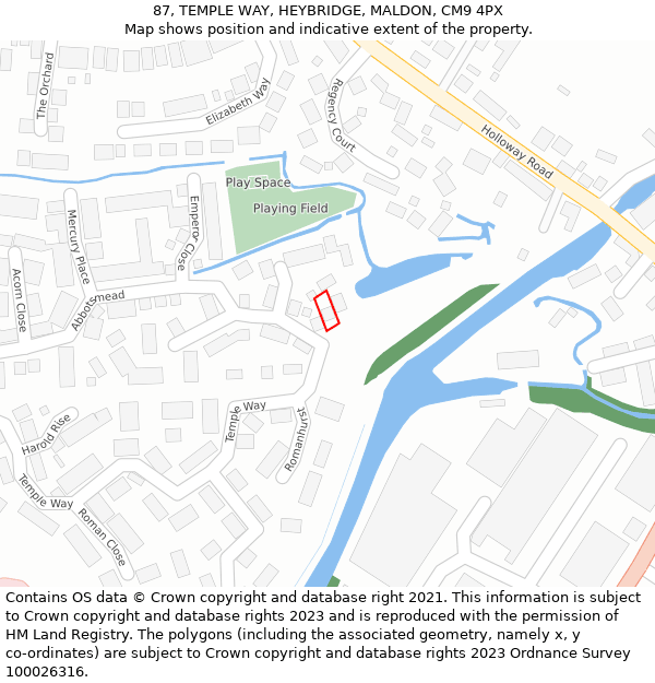 87, TEMPLE WAY, HEYBRIDGE, MALDON, CM9 4PX: Location map and indicative extent of plot