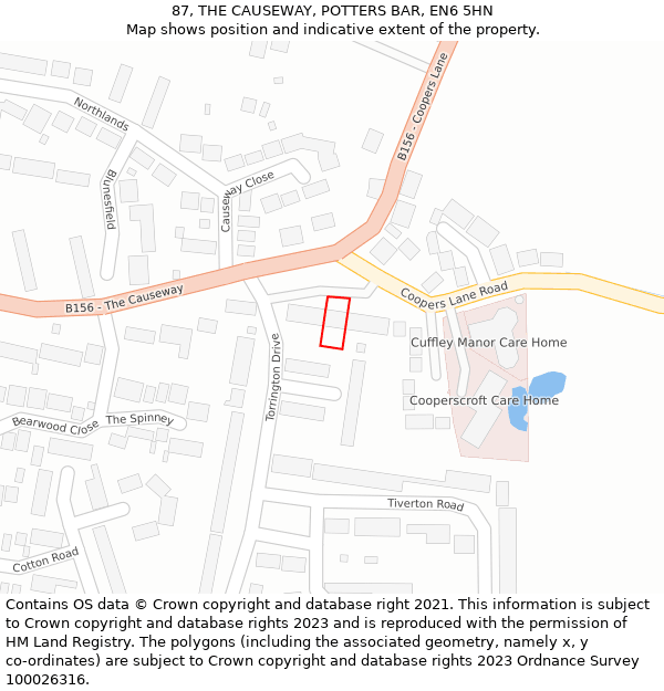 87, THE CAUSEWAY, POTTERS BAR, EN6 5HN: Location map and indicative extent of plot