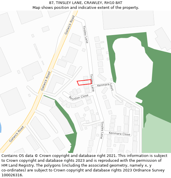 87, TINSLEY LANE, CRAWLEY, RH10 8AT: Location map and indicative extent of plot