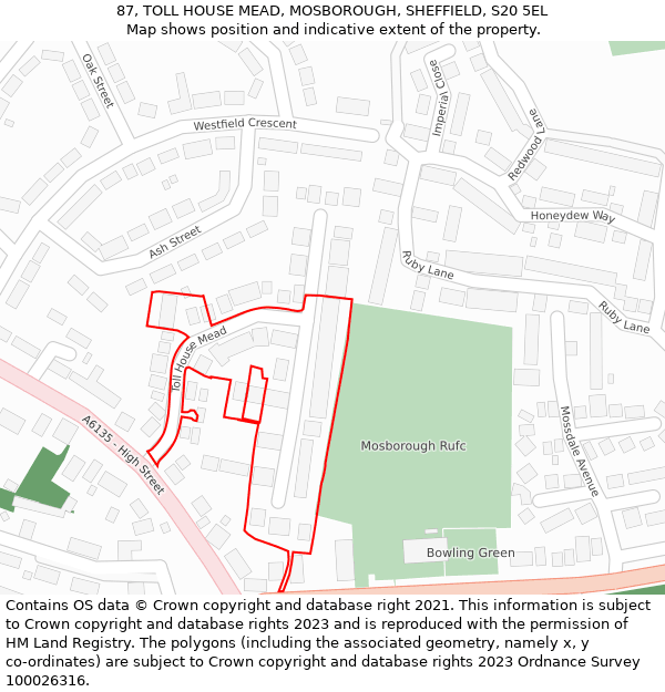 87, TOLL HOUSE MEAD, MOSBOROUGH, SHEFFIELD, S20 5EL: Location map and indicative extent of plot