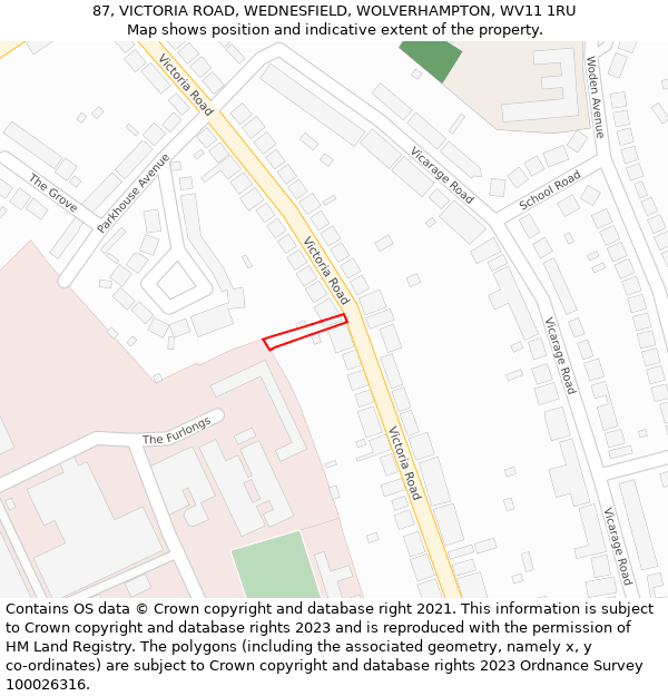 87, VICTORIA ROAD, WEDNESFIELD, WOLVERHAMPTON, WV11 1RU: Location map and indicative extent of plot