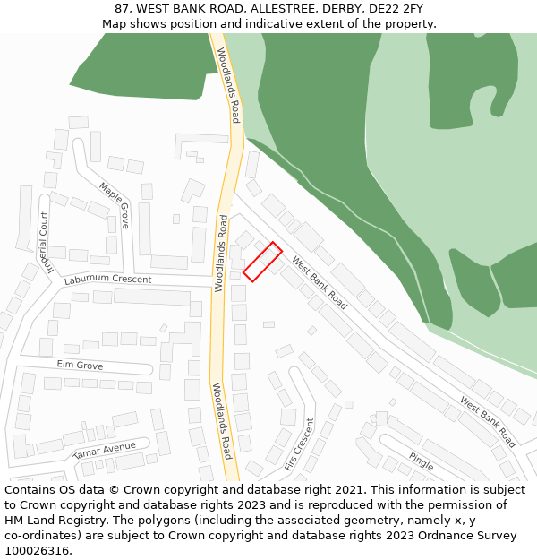 87, WEST BANK ROAD, ALLESTREE, DERBY, DE22 2FY: Location map and indicative extent of plot