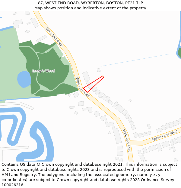 87, WEST END ROAD, WYBERTON, BOSTON, PE21 7LP: Location map and indicative extent of plot